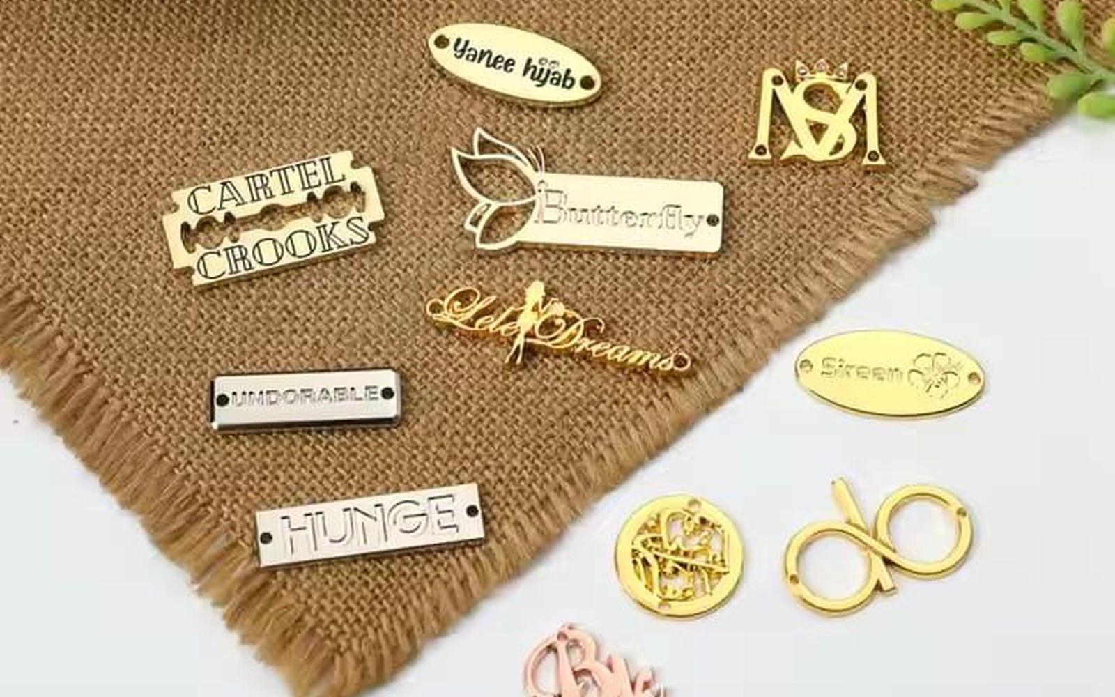 Custom gold metal labels and brand nameplates